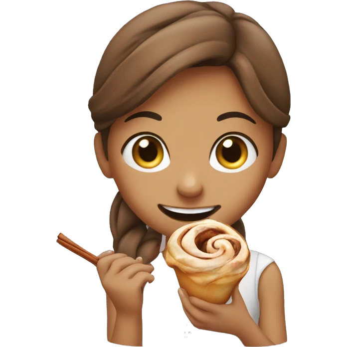 A girl eating a cinnamon roll emoji