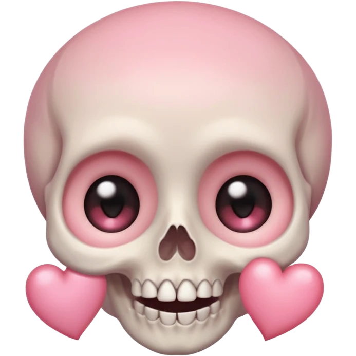 super cute skull with big sparkling eyes, tiny blushing cheeks, small heart on forehead, soft pastel colors, smiling emoji