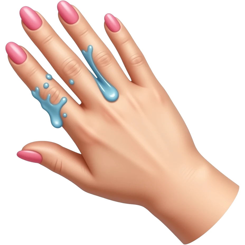 Female hand with long pink nails with water  splatter on her index and middle fingers emoji