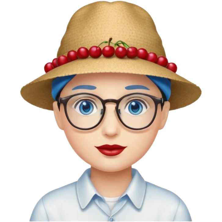 Wearing hat with cherries, Blue eyes and glasses  emoji