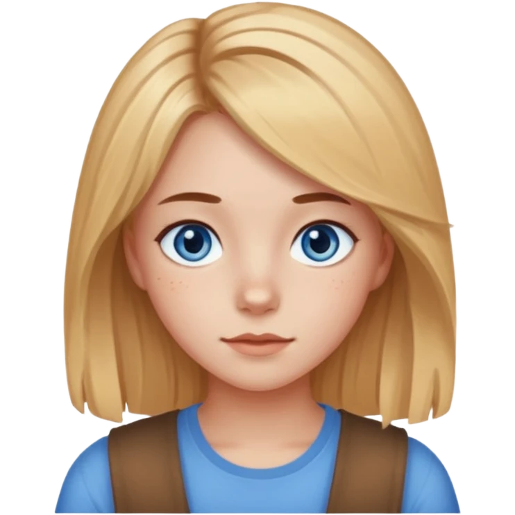 girl in her 20's fair skin hay-color hair blue eyes with a speck of brown in the middle emoji