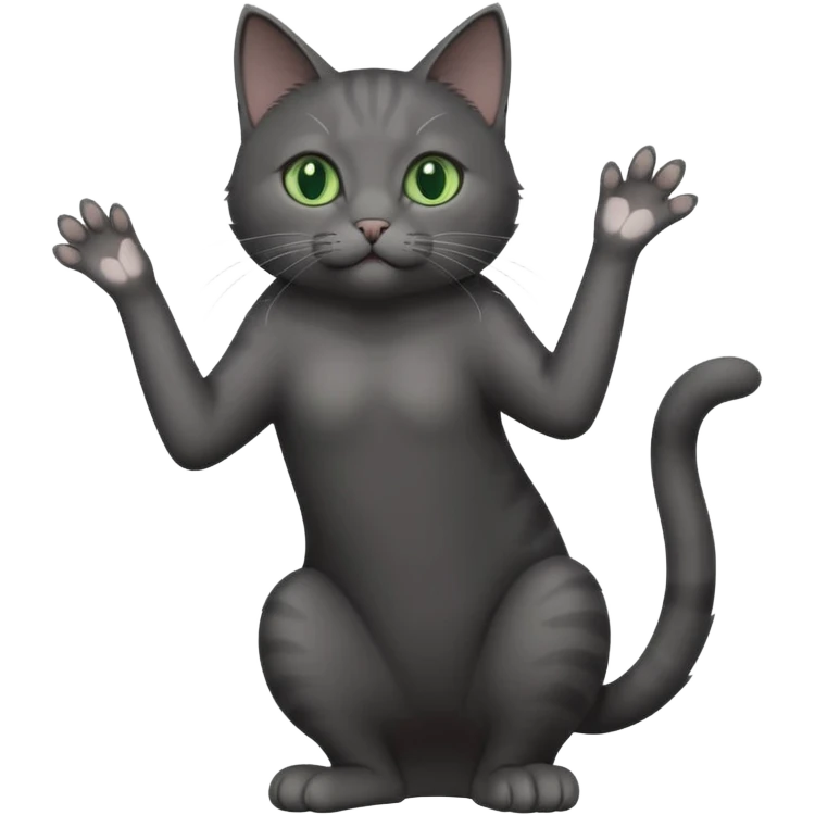 full body gorgeous solid dark grey cat with green eyes, white paws and white whiskers reaching for something emoji