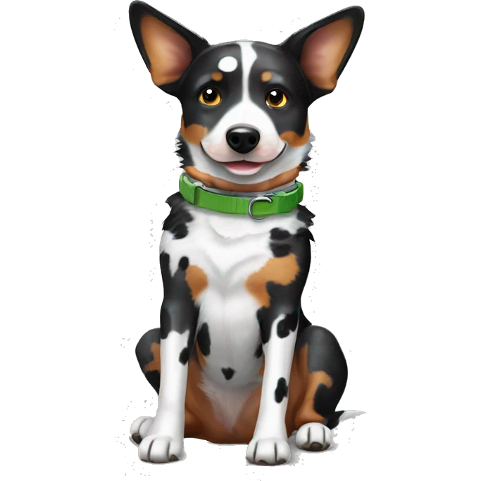 Black and white spotted Australian cattle dog with collar emoji