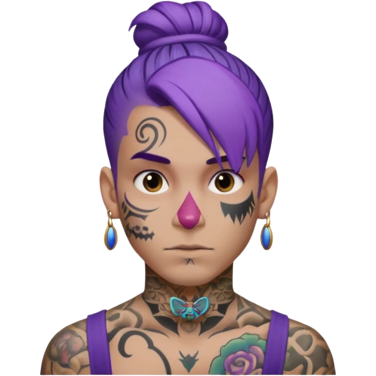 purple hair bun and lots of face tattoo guy emoji