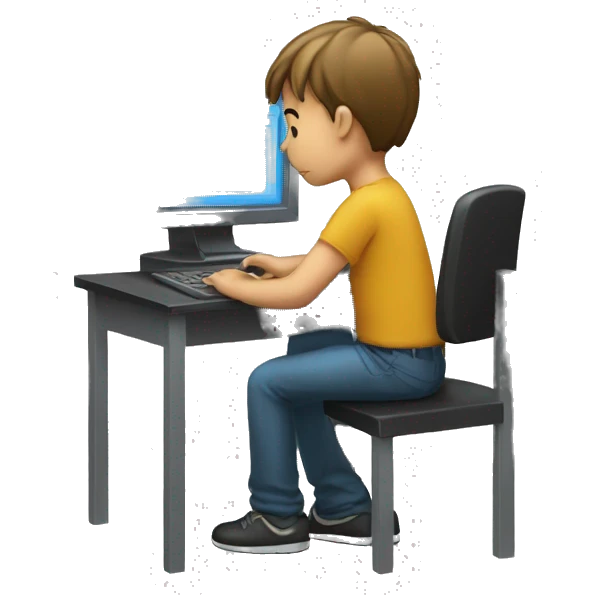 a boy sitting on a computer writting code (no eyes , no nose , no mouth) emoji
