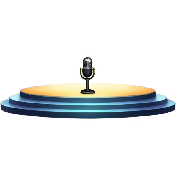 An icon featuring a stage with bright spotlights, a microphone, and musical notes floating in the air. The design symbolizes the energy and excitement of live performances, with a crowd in the background. A transparent background emphasizes the vibrant atmosphere of concerts and shows. emoji