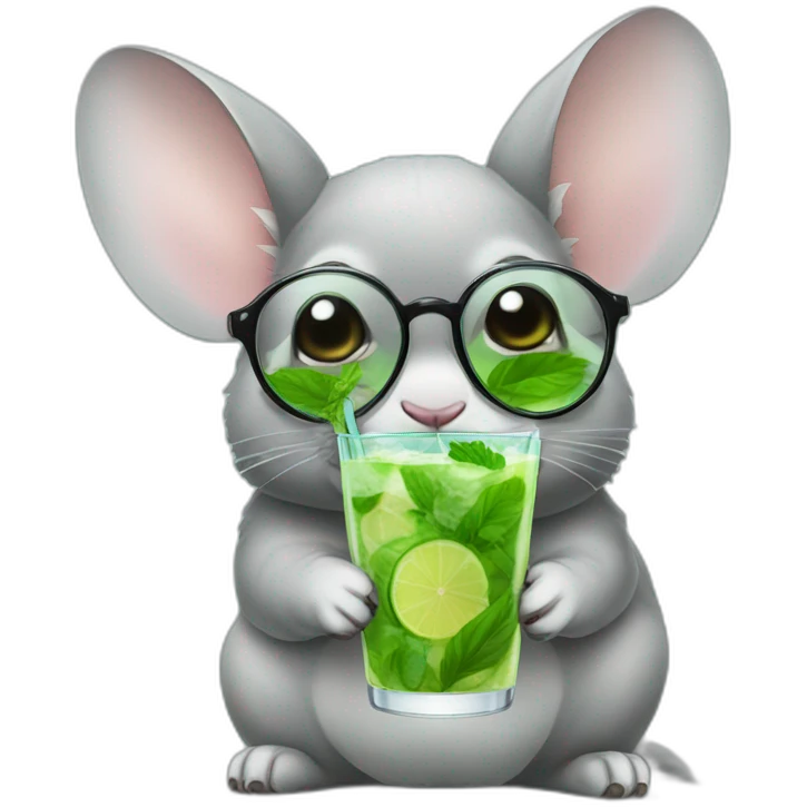 chinchilla with big glasses drinking mojito emoji