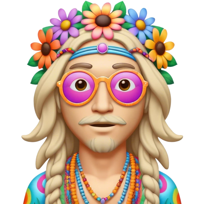 3D, psychedelic colored hippie with flower border emoji