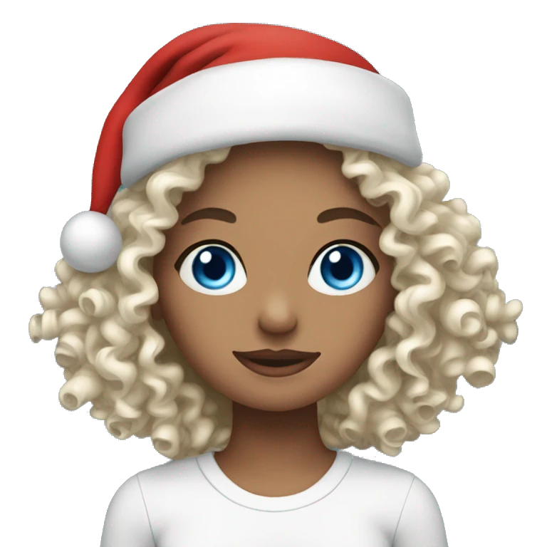 White blue eyes Curly girl wearing Christmas hat emoji