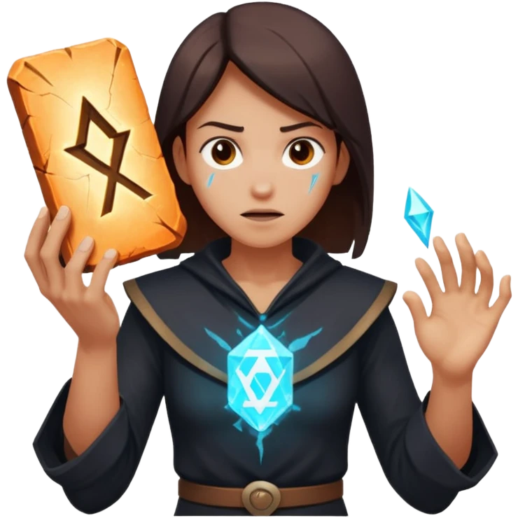 A character slamming a glowing rune tablet, cracks spreading outward mid-impact emoji