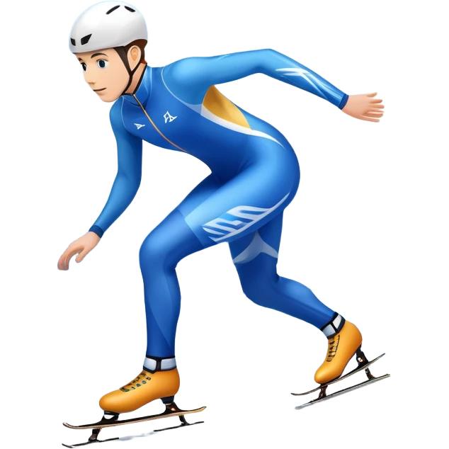 An icon featuring a speed skater gliding effortlessly on a sleek ice track. The background showcases a stunning winter landscape with snow-covered trees, distant mountains, and a clear blue sky. Transparent background highlights the speed, precision, and beauty of speed skating. emoji