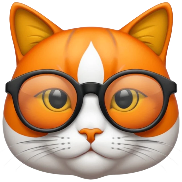 un gato de tres colores naranja, negro y blanco con gafas de leer emoji