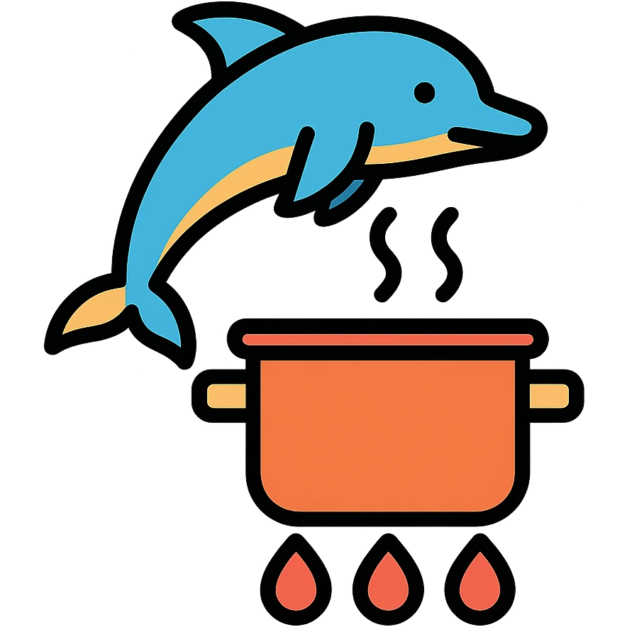 color outline icon of a dolphin with a boiler emoji