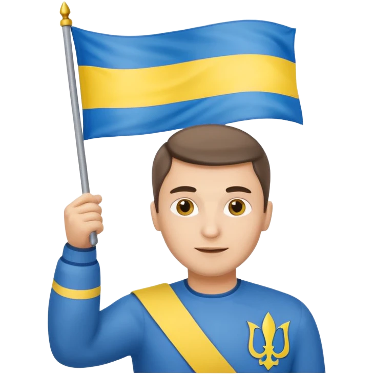 photorealistic Ukrainian man with the flag of Ukraine emoji
