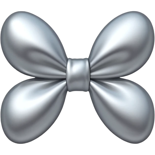A cute bow emoji made of polished silver chrome, smooth rounded loops, glossy metallic surface, soft mirror reflections, subtle highlights, minimal and adorable proportions, iOS emoji style, centered composition, clean white background, soft studio lighting, no text, no outline, ultra high quality emoji