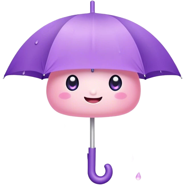 Cute Kawaii Umbrella, small and cute, soft pastel pink and purple, tiny rain droplets smiling down, a chubby round handle, big sparkling eyes full of joy! emoji