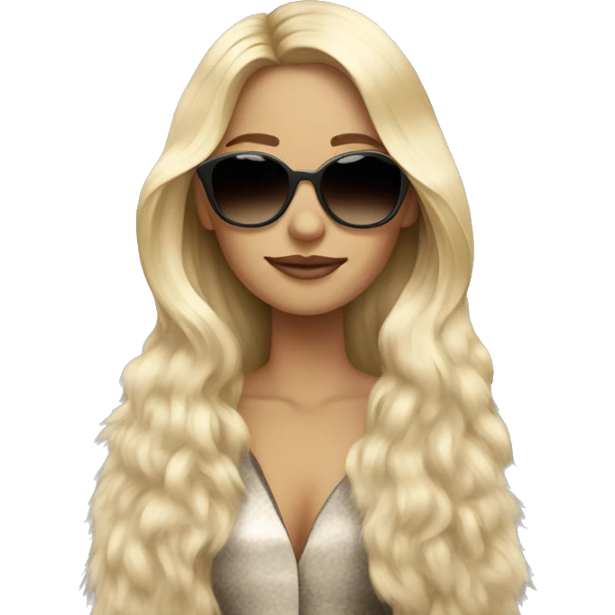 Beautiful long hair blonde with fur coat and sunglasses emoji