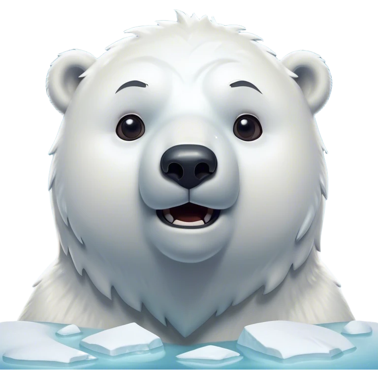 Cinematic Comical Polar Bear Portrait Emoji, Head tilted dramatically with an exaggeratedly shocked expression, featuring a robust, snowy build with wide, comically expressive eyes full of humorous disbelief, Simplified yet hilariously expressive features, highly detailed, glowing with a slightly sassy polar glow, high shine, dramatic yet playful, stylized with an air of quirky arctic attitude, soft glowing outline, capturing the essence of a meme-worthy polar bear that appears ready to side-eye its way into viral fame! emoji