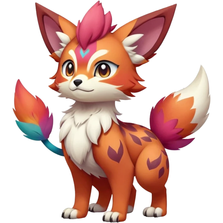 Male bright-colored multi-colored cute cool exotic anime-styled Falvie-Fionbri-fantasy-creature-fursona-Fakémon-Pokémon, full body, with markings emoji
