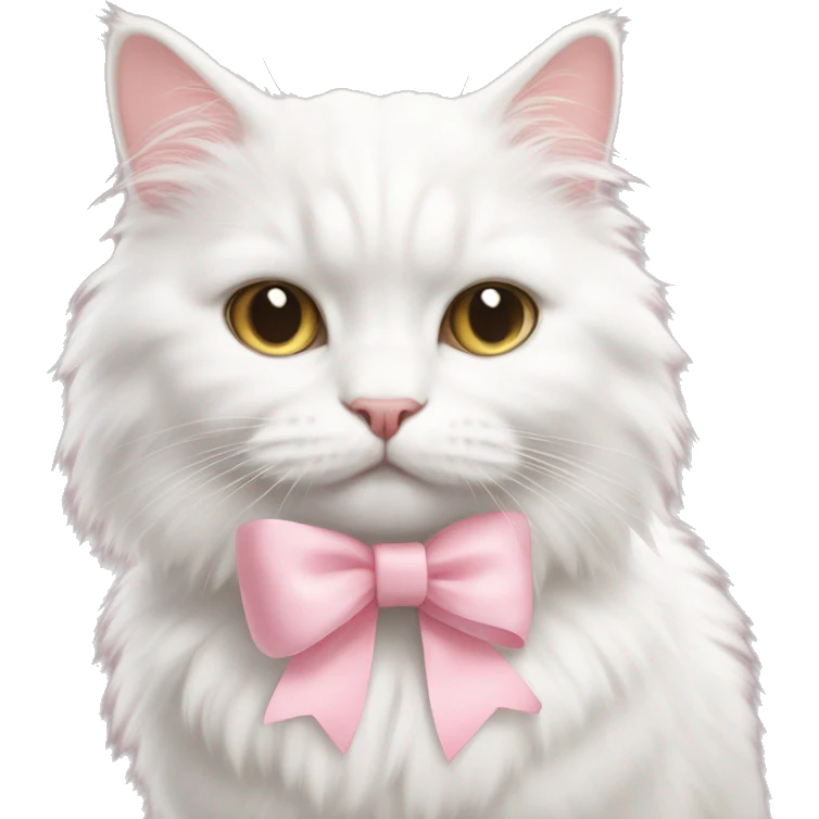white fluffy cat with a babypink bow emoji