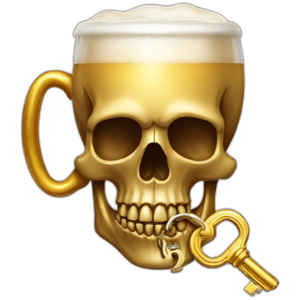 skull with a golden key in his mouth hanging a beer emoji