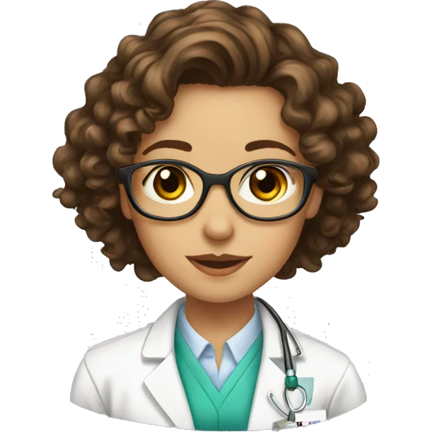 pharmacist brown hair long curly pretty female emoji