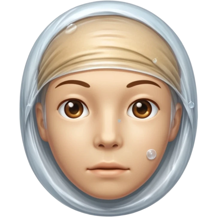 Human head completely wrapped in plastic wrap, air bubbles under surface. emoji