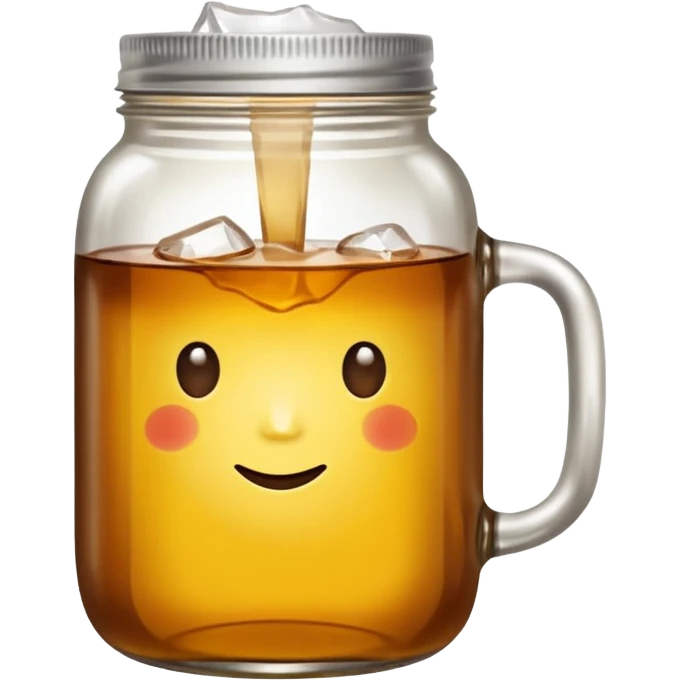 mason jar without any straws, 2d, in google emoji style, no face, simple with little shading, mason jar with ice lemon tea but no lemons and no ice visible.  emoji