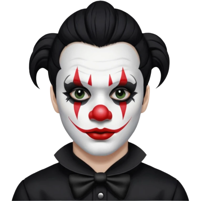 man with black hair only black and white clown makeup black eye makeup black lipstick black clothes emoji