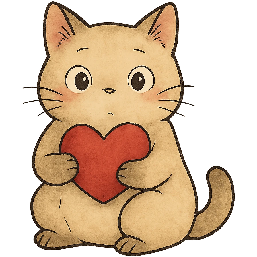 ghibli style cat with a heart emoji