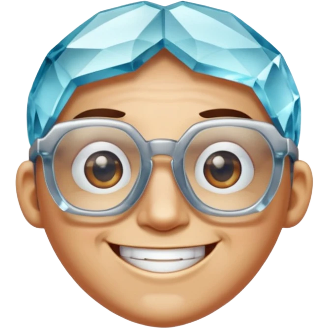 A single crystal gemstone character wearing glasses, chunky and irregular with faceted very sharp sides, smile, , high detail, soft lighting, centered on a plain dark background emoji