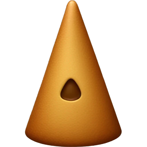 Presenta como un cono pequeño y sólido de color marrón oscuro o caramelo, con una textura ligeramente rugosa. Su forma es cónica o truncada, similar a una pirámide con la punta muy redondeada emoji