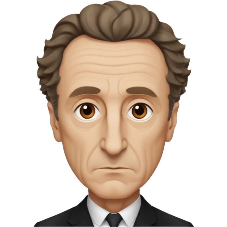 Maurice Merleau-Ponty as an iOS emoji, serious expression, distinctive wavy hair, big nose, long face, big forehead, minimalist, philosophical vibe emoji
