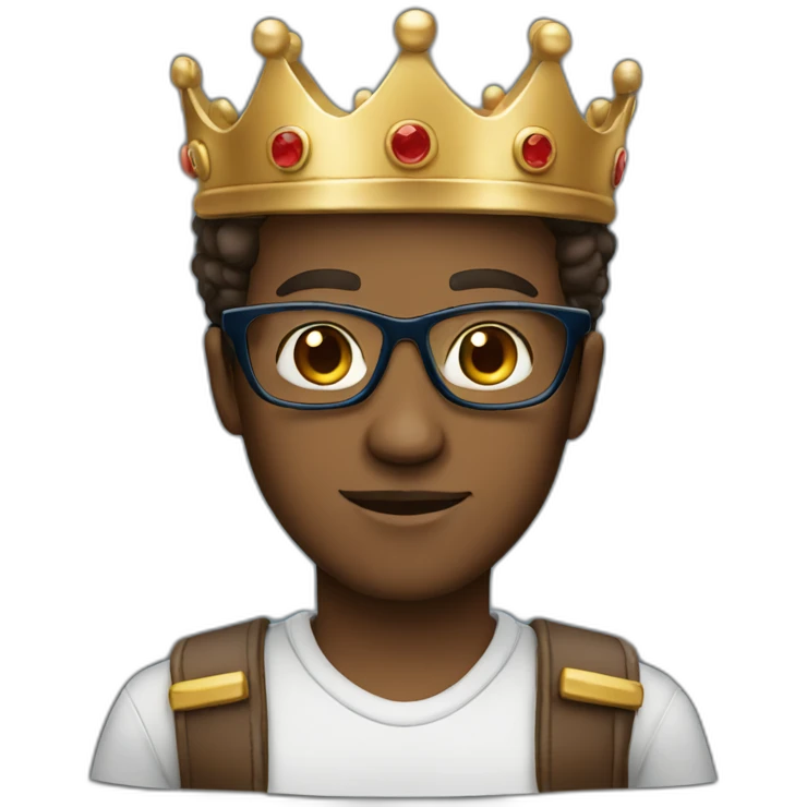 brown skinned programmer with glasses and blue eyes and a crown emoji