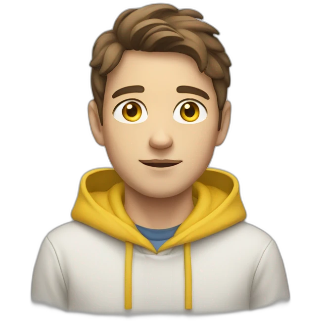 A white young man with middle long brown hair and a yellow hoodie emoji