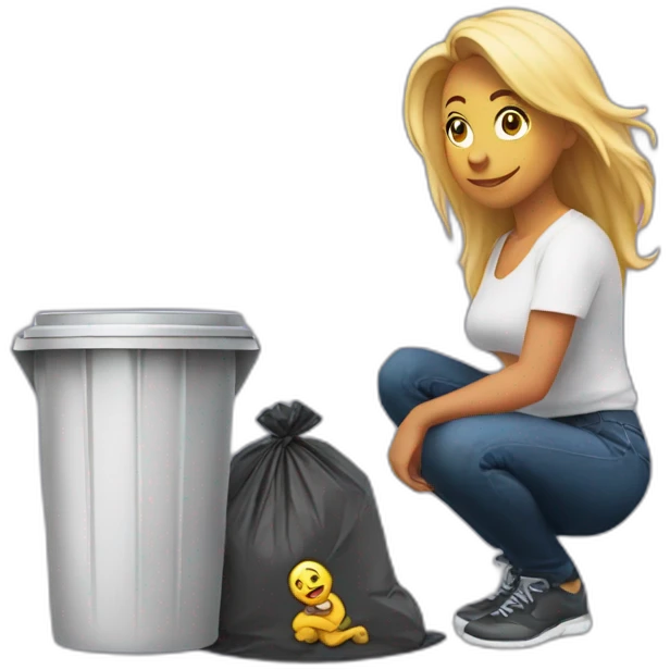 Vicky Pollard squatting next to a bin emoji