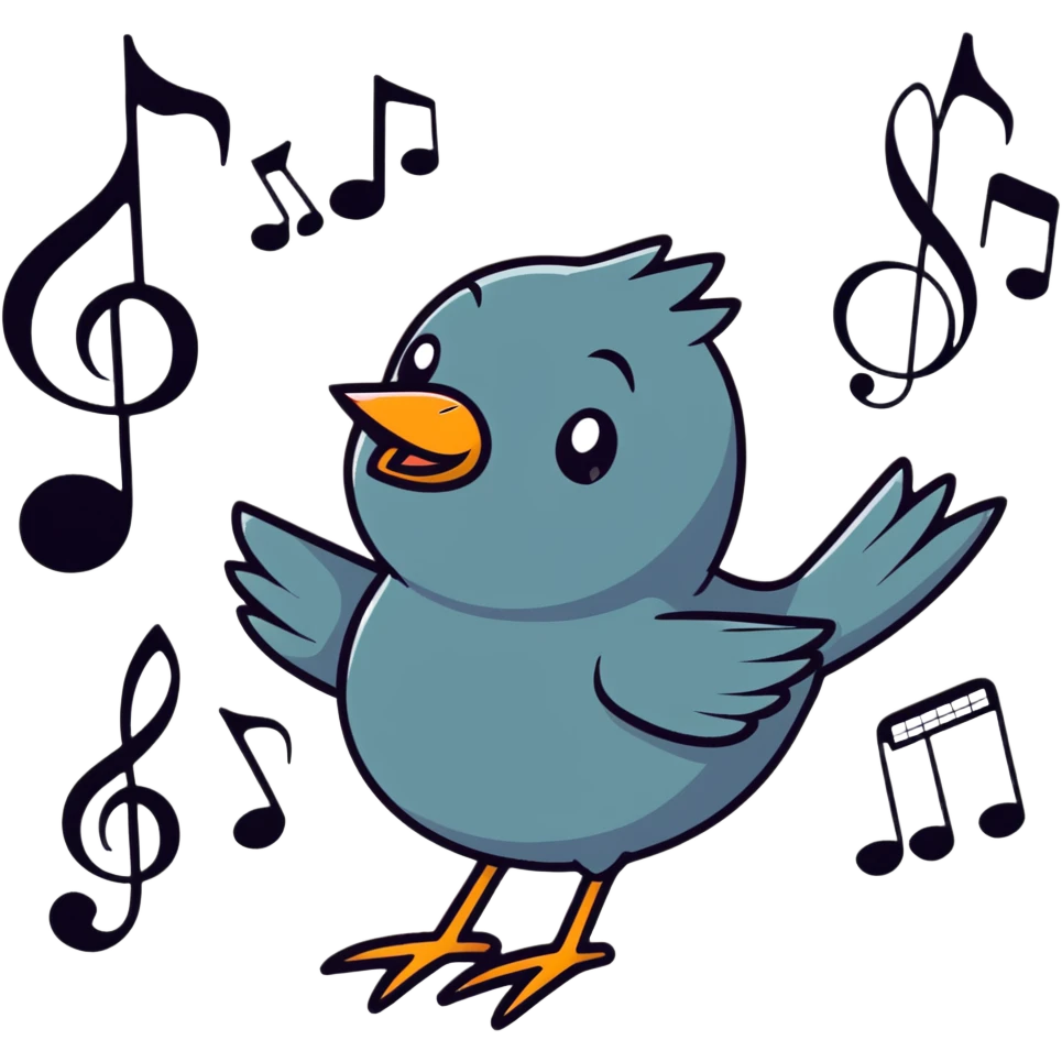nightingale bird singing with musical notes around emoji