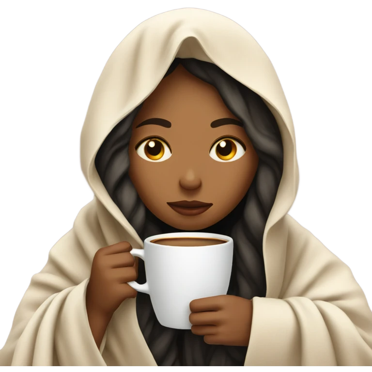 girl inside a blanket sipping coffee eyes closed emoji