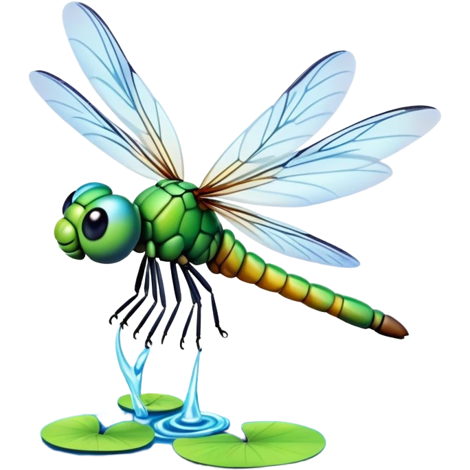 claymation style dragonfly flying with a blurred motion effect, colorful pond background emoji
