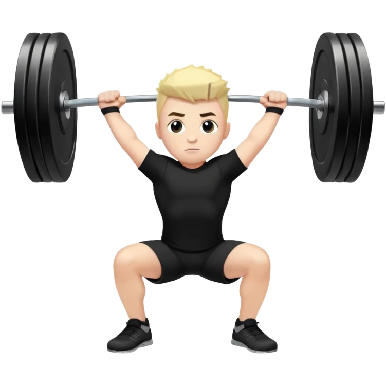 A boy with fair skin, black front spike and wearing a black shirt is doing an overhead squat with a lot of weight on the barbell emoji