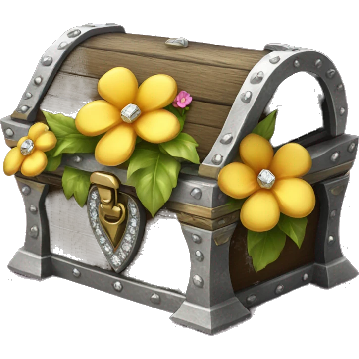 Treasure box with diamonds, with flowers, wet  emoji