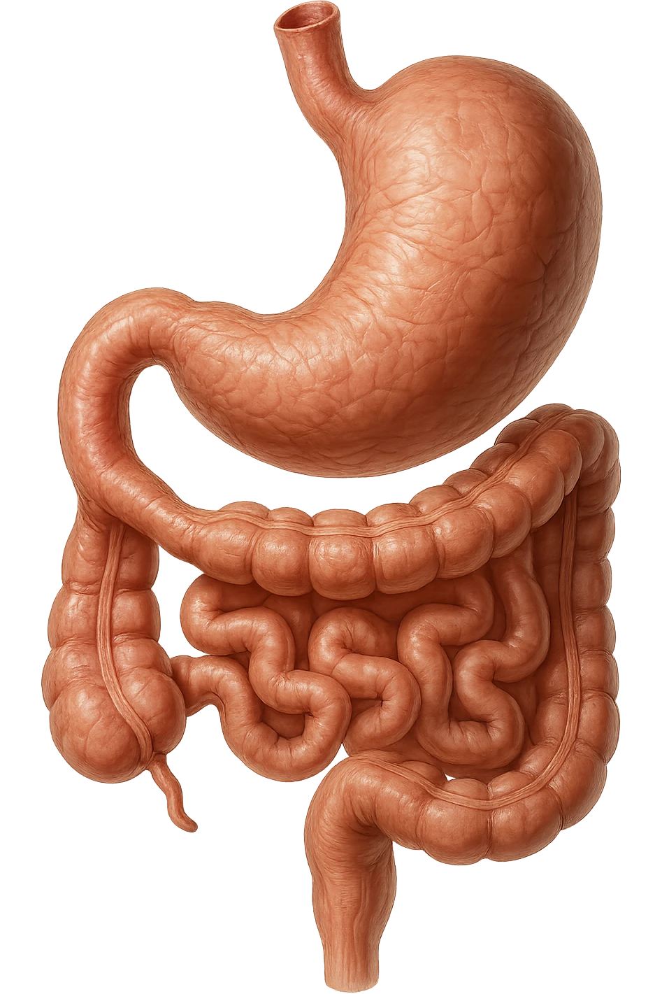 stomaco e intestino sono collegati, colore naturali, iperrealistico 4k emoji