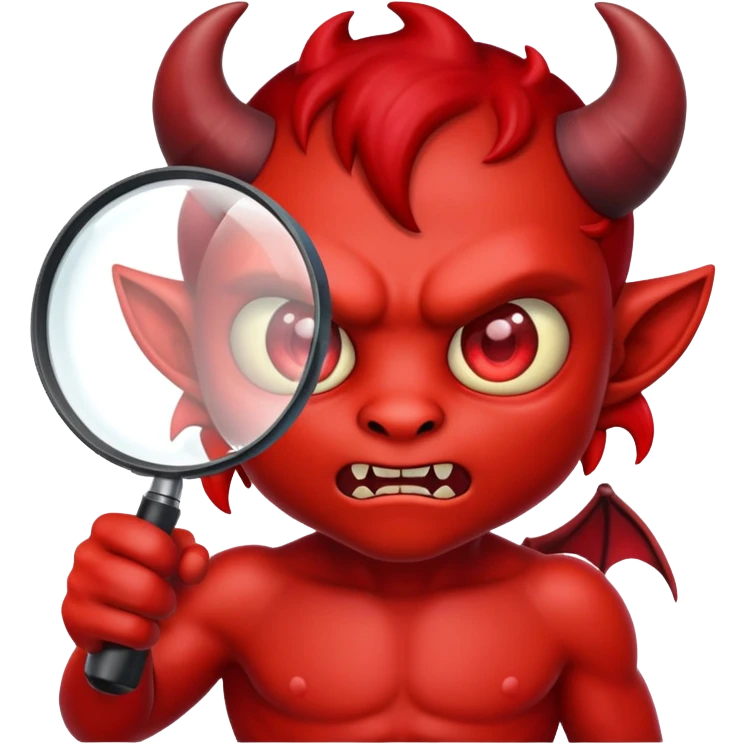 small demon under big magnifying glass emoji