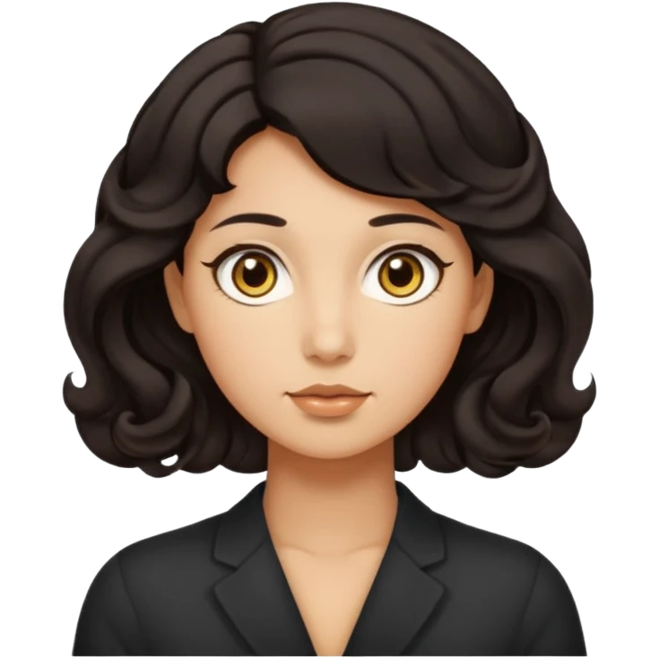 This avatar has tightly curled dark hair styled upward, a rounded face with golden-brown eyes, and a neutral expression emoji