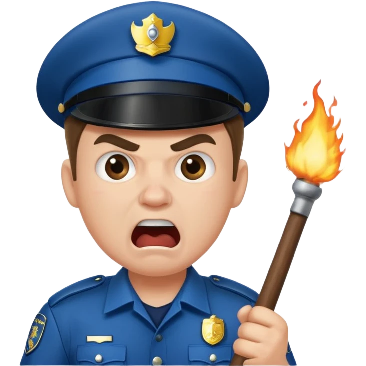 An angry British policeman with a baton in his hands shouts emoji