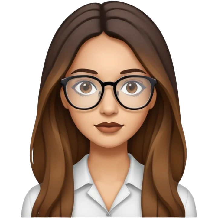 Light skinneda attractive Woman with dark roots brown  balayaged long hair and quadratic thin glasses emoji