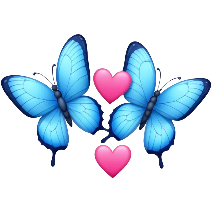 two blue butterflies and two little hot pink hearts emoji