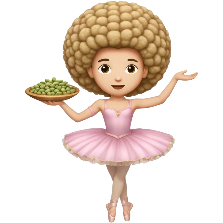 White man ballerina huge Afro, holding beans emoji