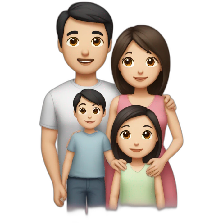 A family of 2 parents and a baby girl, the dad has black hair, Mum has long Brown hair and is prégnant, the baby girl has light Brown short hair emoji