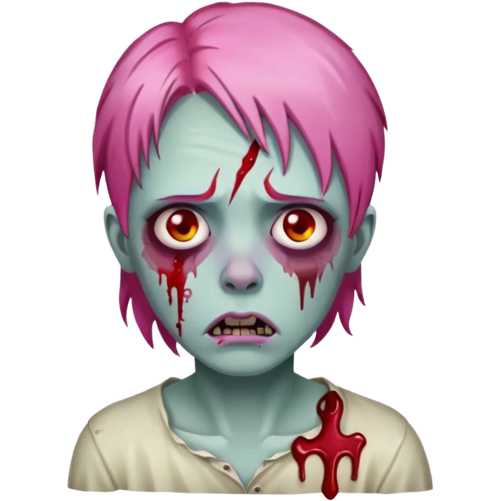 zombie with blood with pink hair and looking sad emoji
